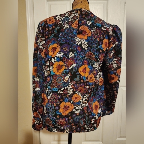 Vintage Nicola 90's Floral Shirt Top Blouse Women's 10 Shoulder Pads Keyhole EUC - Picture 3 of 9